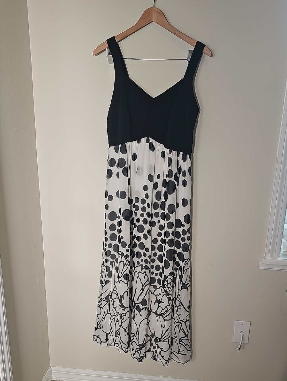 Sami & JoBlack and White Polka Dot Maxi Dress. Baby Style Empire Waist Sz 16